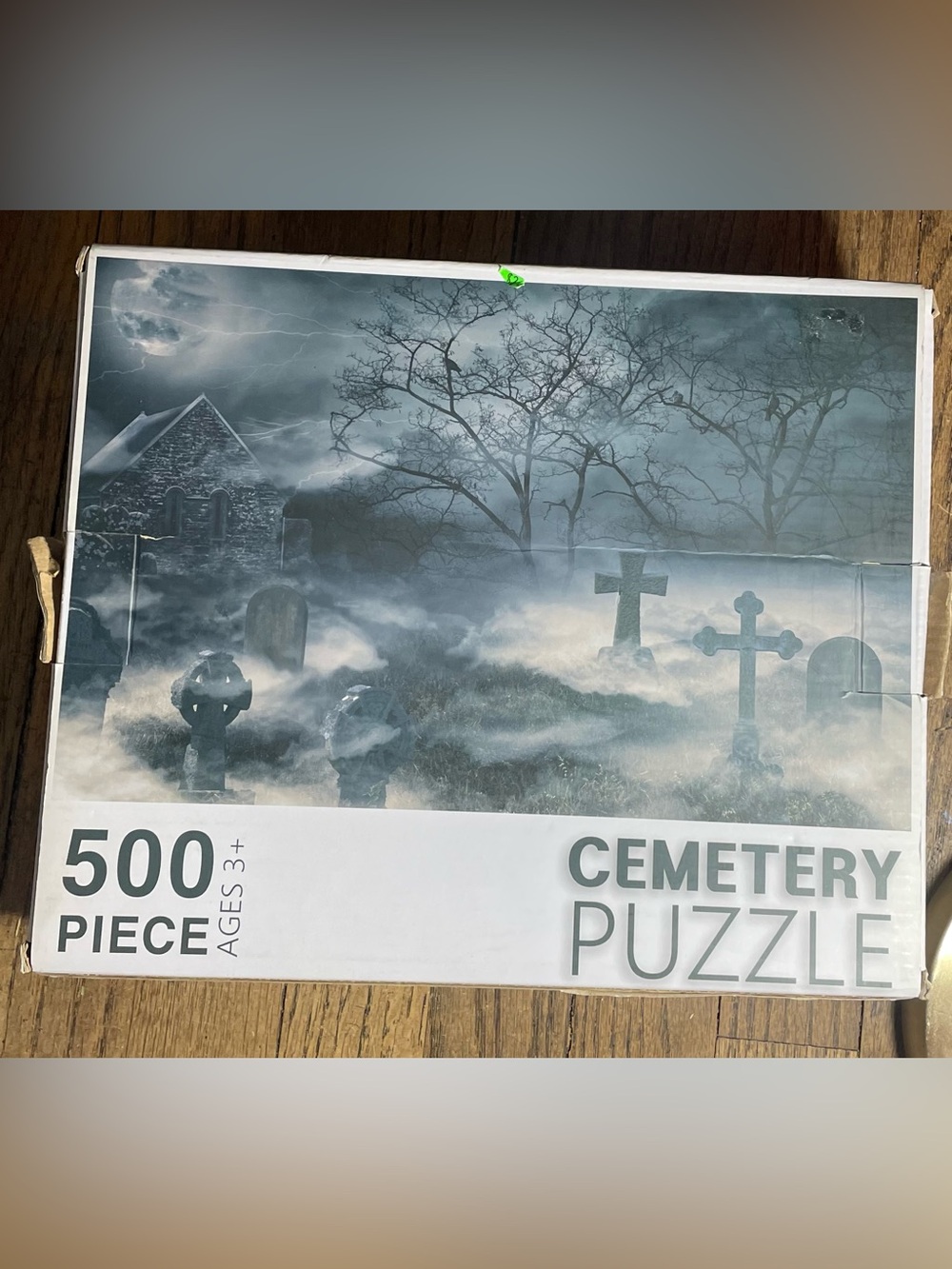 Blue Panda Cemetery Puzzle 500-Piece Foggy Graveyard Scene (Gray)